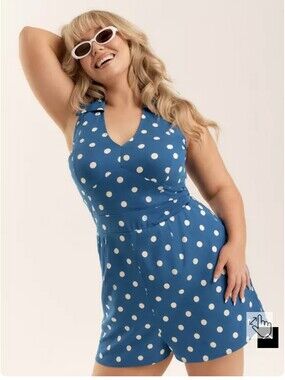 Torrid Retro Chic Halter Romper Blue & White Polka Dot Plus Size 26 New With Tag